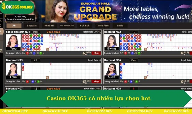 Casino OK365 có nhiều lựa chọn hot
