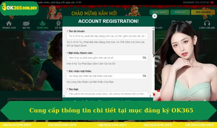 Cung cấp thông tin chi tiết tại mục đăng ký OK365