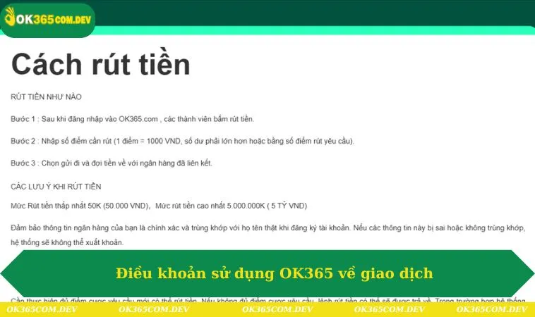 Điều Khoản Sử Dụng OK365 187 Điều khoản sử dụng OK365 về giao dịch