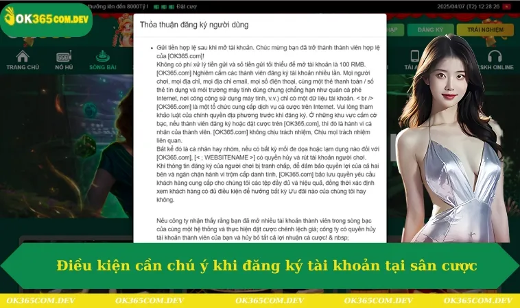 Điều kiện cần chú ý khi đăng ký tài khoản tại sân cược