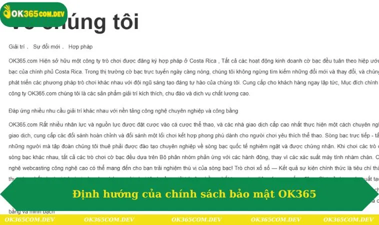 Định hướng của chính sách bảo mật OK365