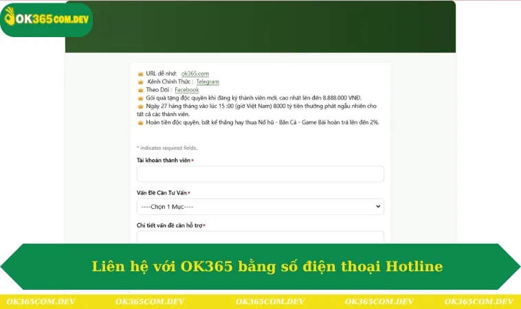 Liên hệ OK365 200 Liên hệ với OK365 bằng số điện thoại Hotline