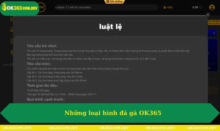 Những loại hình đá gà OK365